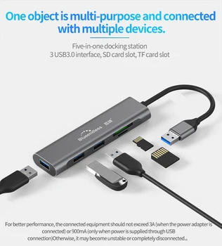 NOVÝ 5 v 1 Typu C, USB C Dokovacej Stanice Converter 3 Port USB Adaptér Micro SD TF Card Reader Pre iMac PC Pro iPad Android