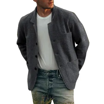 Muži, Krátka Bunda Pure Color Outwear Bunda Módne Mužov Vrecku Bavlnená Zmes Kabát Na Jeseň Moderný Kabát Priekopa