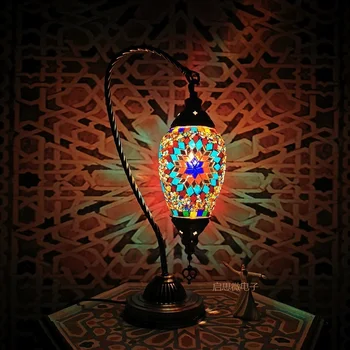 Nové turecké mozaiky swan, stolná Lampa vintage štýle art deco Ručne lamparas de mesa mosaicos Sklo romantický posteľ svetlo lamparas con