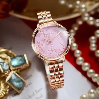 Luxusné značky hodinky pre Ženy je 2021 3D romantický cherry blossom série ocele kapela nepremokavé dámske hodinky quartz Náramok dary