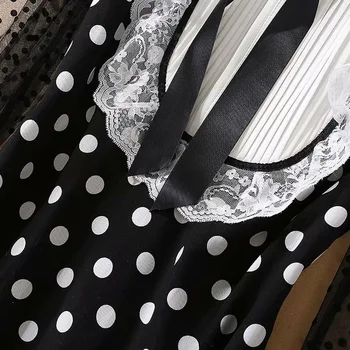Jeseň Dráhy Dizajnéri Šaty Žien 2020 Vintage Čipky Patchwork Dlhý Rukáv Mini Polka Dot Dress