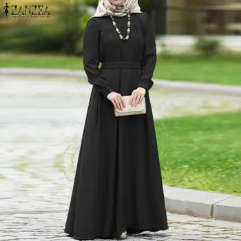 ZANZEA Ženy Jeseň Šaty Bežné Dlhý Rukáv Pevné Maxi Dlhý Vestido Voľné Sundress S-5XL Moslimské Oblečenie Kaftan Abaya Dubaj Hidžáb