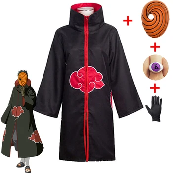 Anime Naruto Akatsuki Tobi Obetí Cosplay Kostým Vrátane Plášť Keramické Jade Maska Slovo Krúžok Čierne Rukavice Topánky Halloween darček