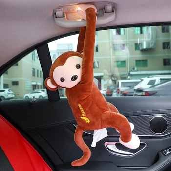 3D Plyšové Zviera Auto Tkaniva Boxy Cartoon Opice Tvarované Visí Ozdoby Papierový Obrúsok Držiteľov Prípadoch Auto Interiérové Doplnky