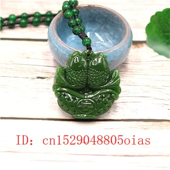 Prírodné Zelené Čínske Jade Ryby Prívesok Korálky Náhrdelník Módne Kúzlo Jadeite Šperky Vyrezávané Ryby Amulet Darčeky pre Ženy Muži