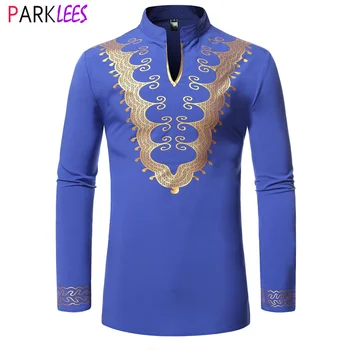 Kráľovská Modrá Afriky Tradičné Svadobné Šaty, Tričko Mužov 2020 Značky Stojan Golier Dashiki Tričká Pánske Bazin Riche Afrike Oblečenie