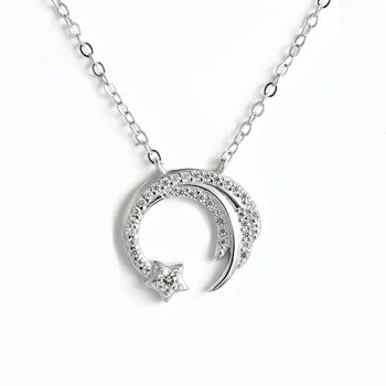 Skutočné 925 Sterling Silver Drahokamu Moon Star Prívesok Náhrdelníky Poľa Reťazca Šperky, Náhrdelníky Golier Colar de Plata